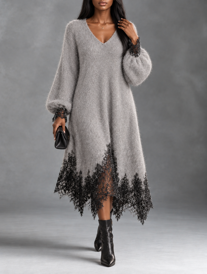 Kaitlin – Strickkleid mit Spitzenbesatz