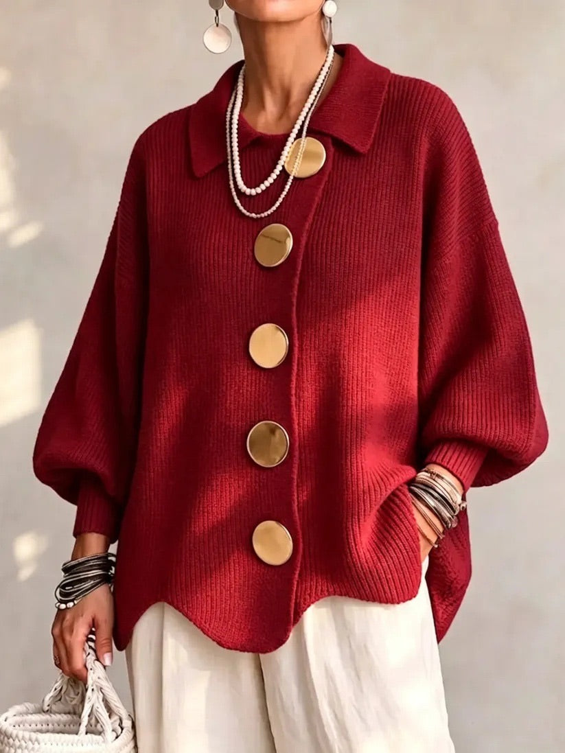 Karina | Oversize-Strickjacke mit Kragen und Knöpfen