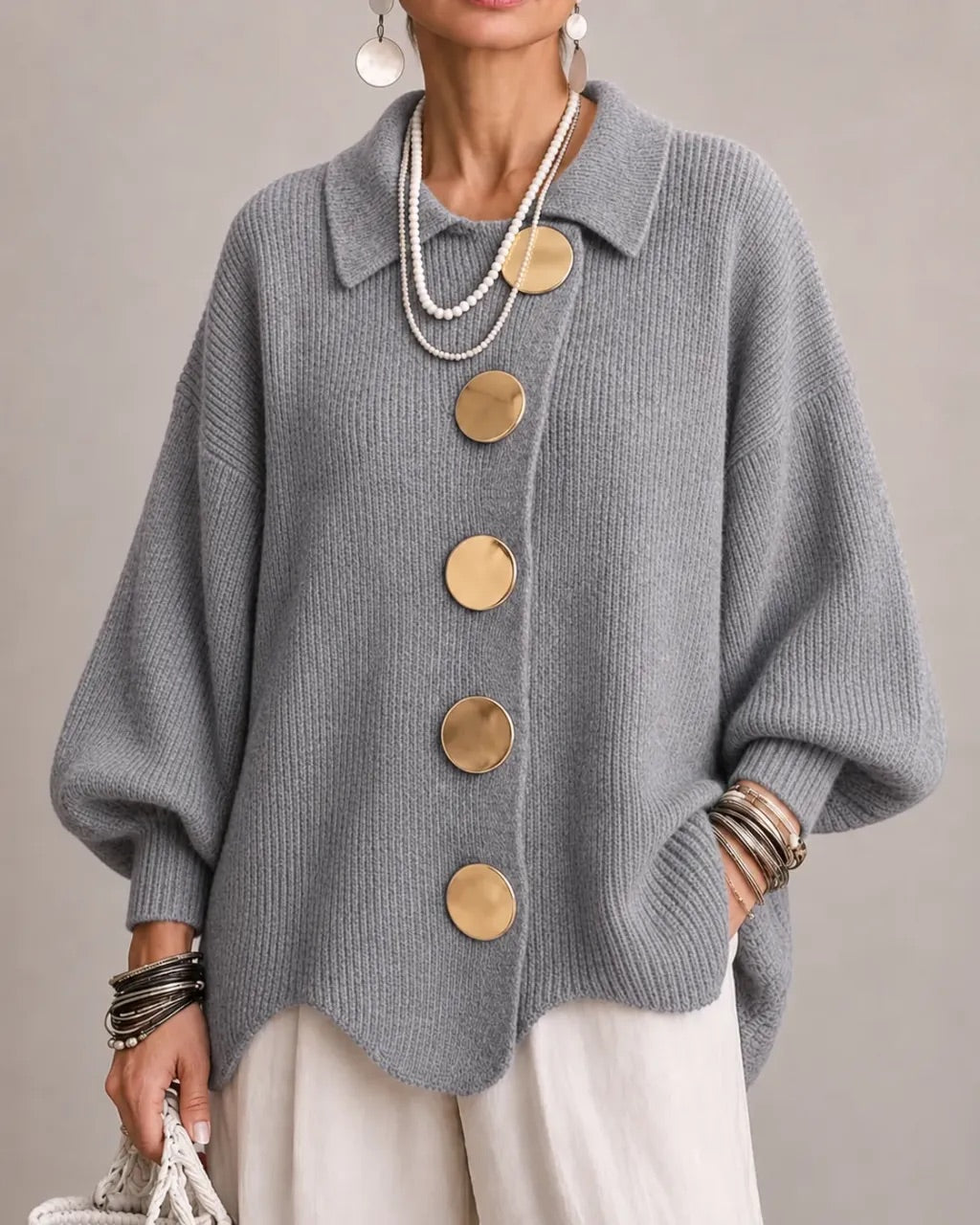 Karina | Oversize-Strickjacke mit Kragen und Knöpfen