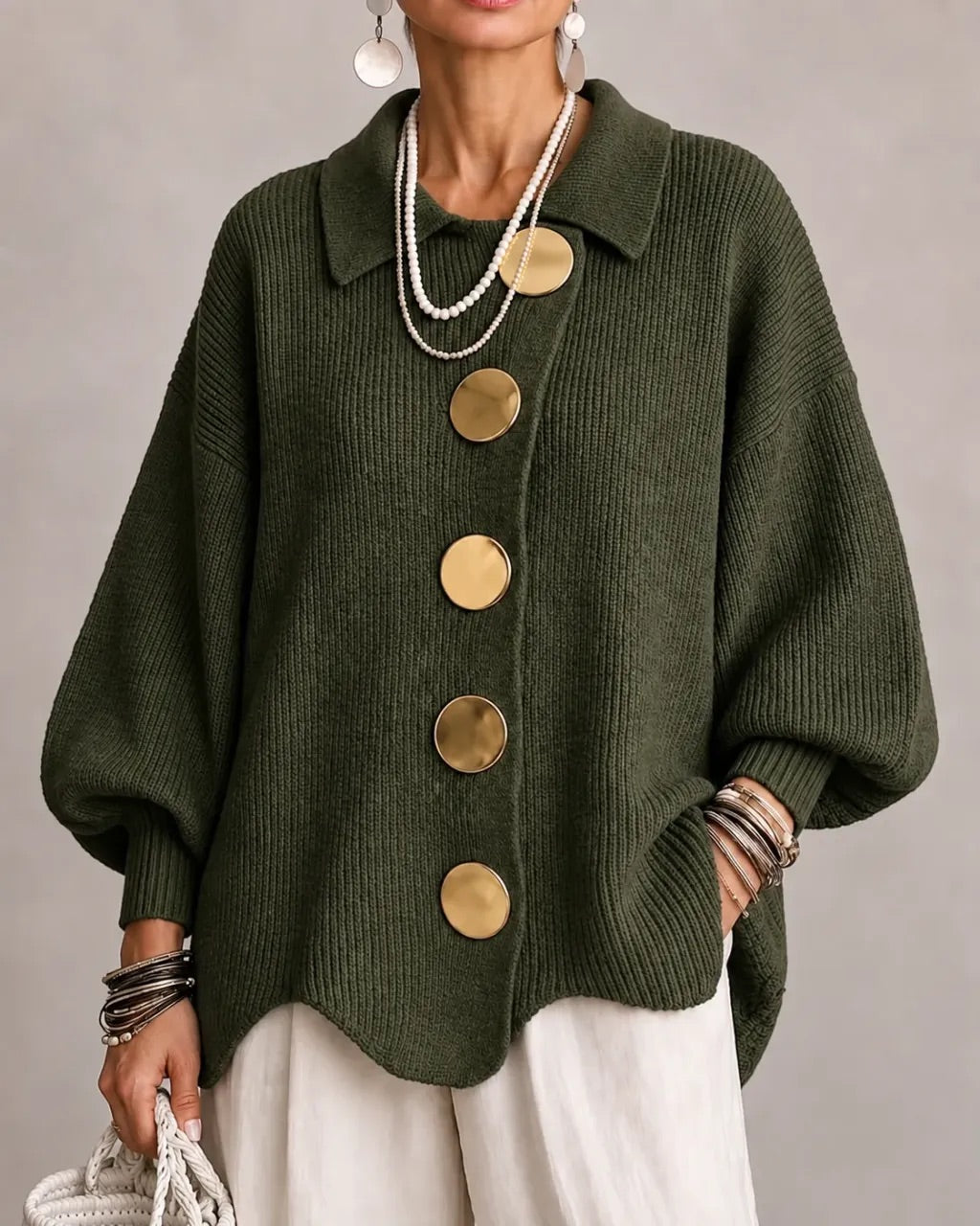 Karina | Oversize-Strickjacke mit Kragen und Knöpfen