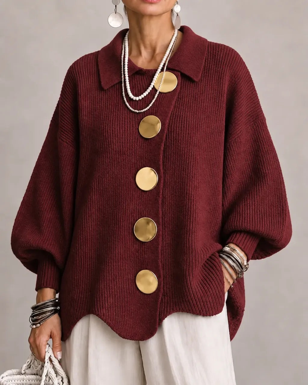 Karina | Oversize-Strickjacke mit Kragen und Knöpfen