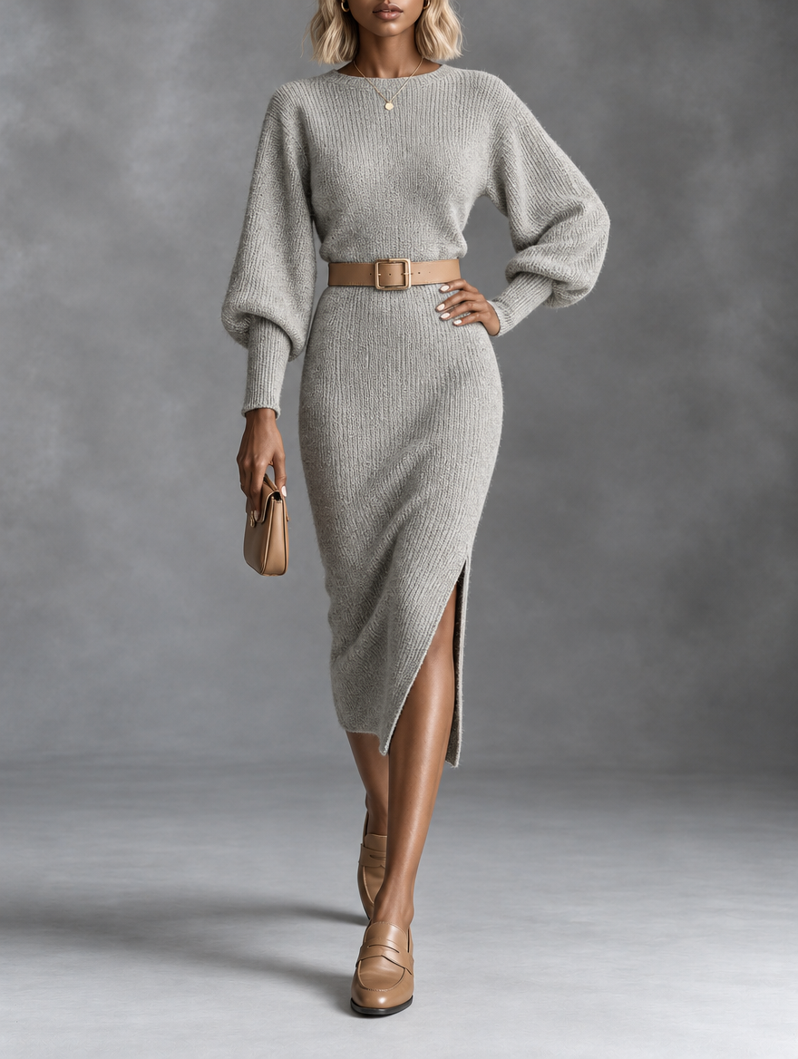 Lynn – Geripptes Strick-Midikleid