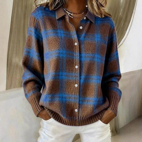 Nadia – Karierte Strickjacke