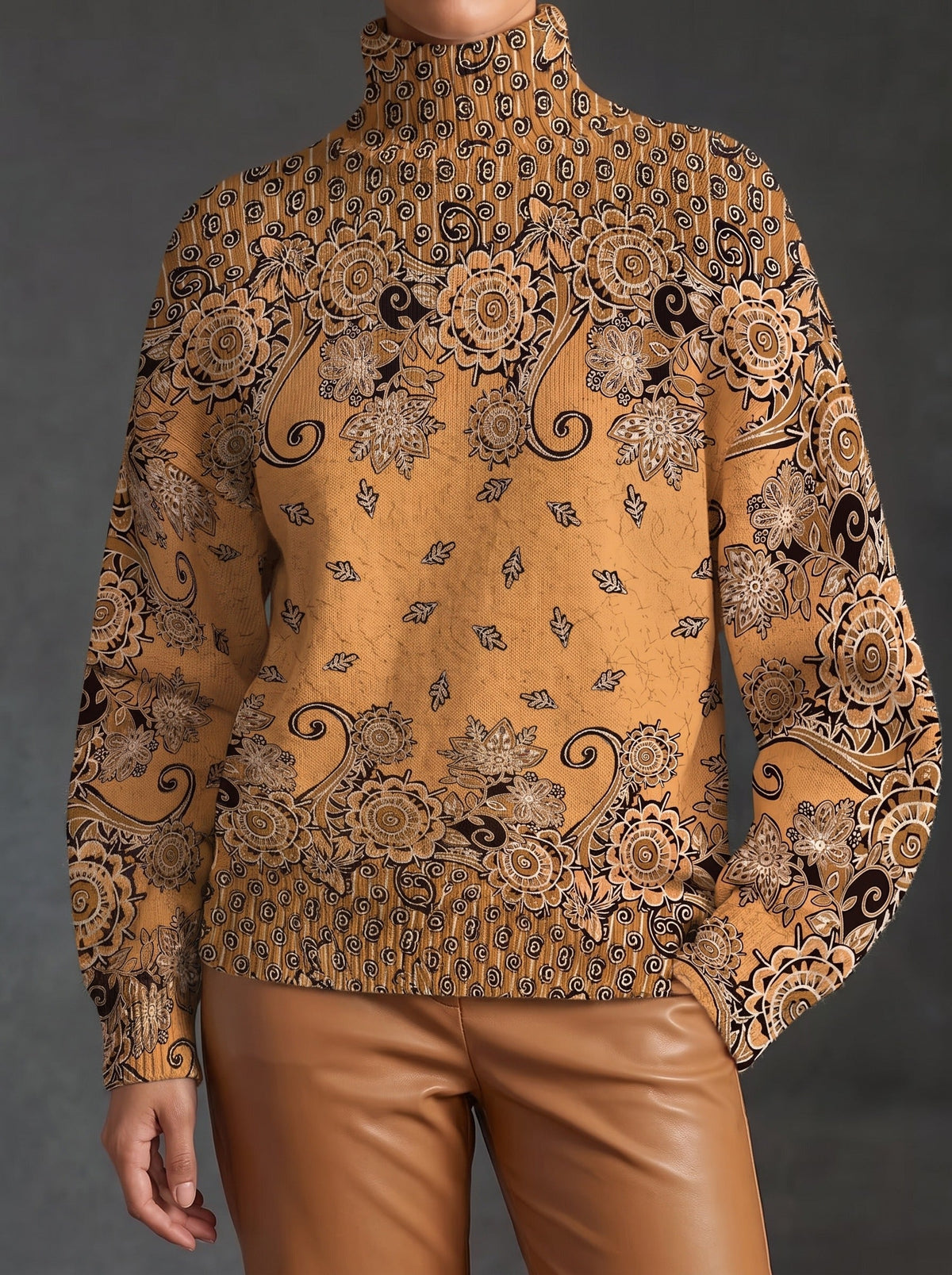 Oleander™ | Karamellfarbener Paisley-Rollkragenpullover