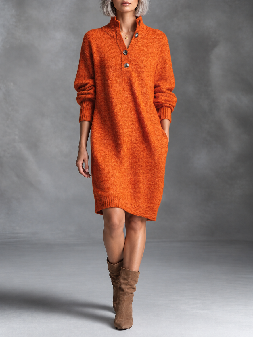 Olga – Geripptes Strick-Pulloverkleid