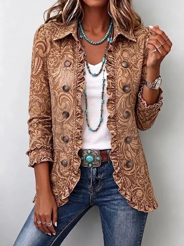Vyclara | Vintage-Rüschenjacke mit Blumenprint