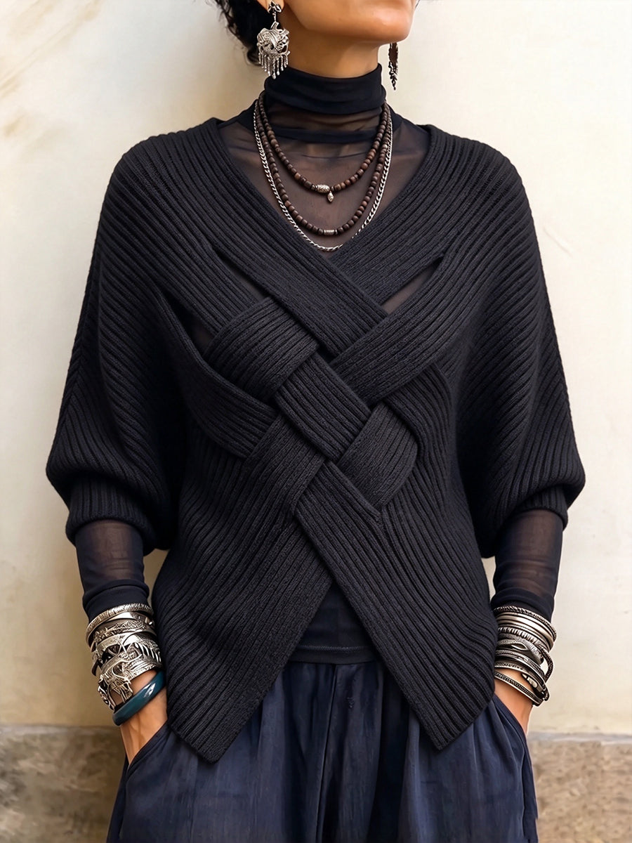 Rosalie – Rippstrickpullover mit gekreuzten Bändern