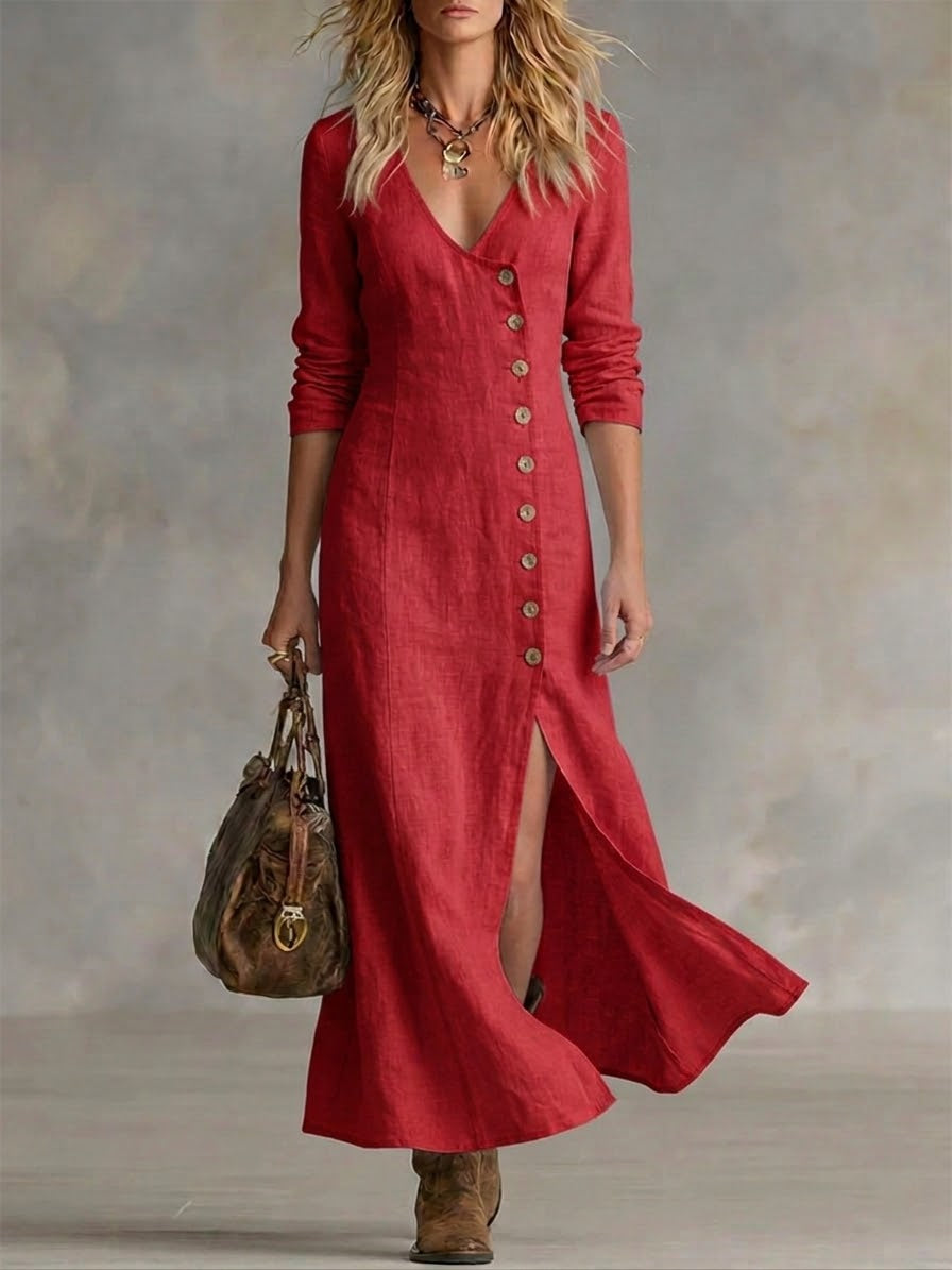 Doris™ – Maxi-Kleid mit durchgehender Knopfleiste