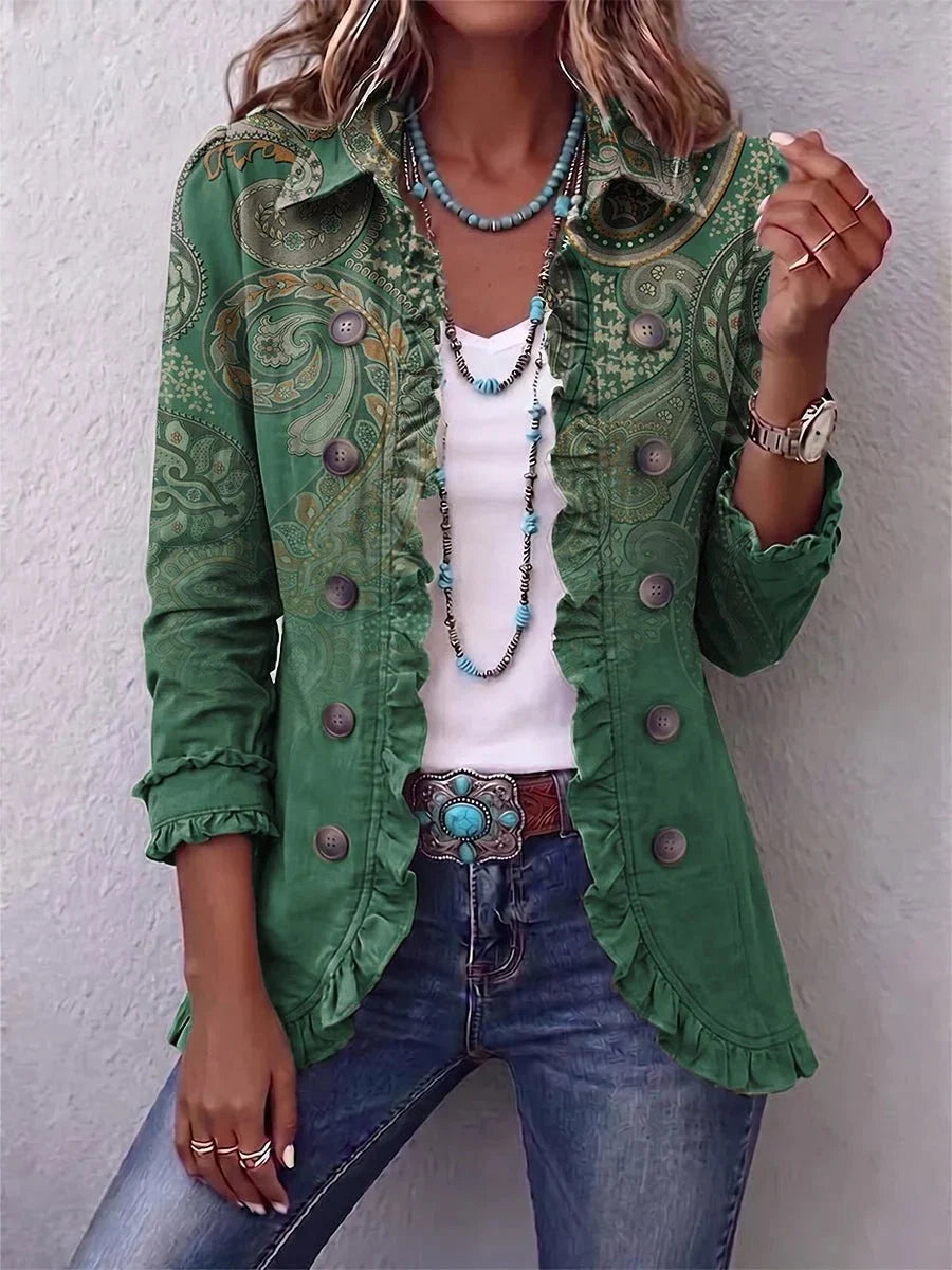 Jemara | Boho-Rüschenjacke mit Paisley-Print