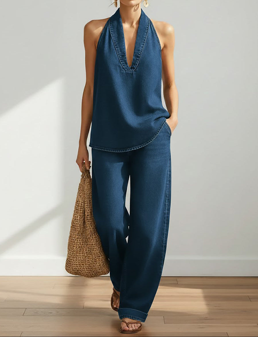 Ivy | Vintage Washed Soft Denim-Look Zweiteiliges Set