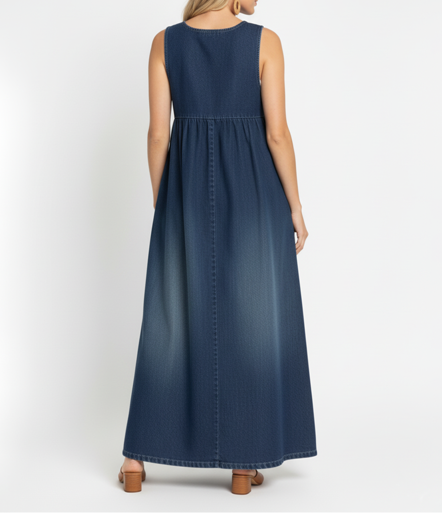 Karen | Vintage Washed Soft Cotton Feel Denim Maxikleid