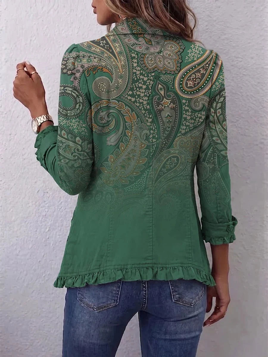 Jemara | Boho-Rüschenjacke mit Paisley-Print