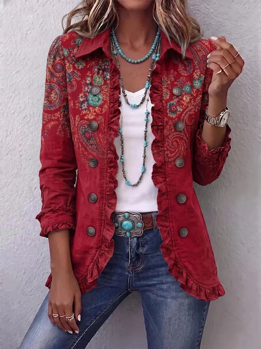 Fayrene | Boho-Rüschenjacke mit Paisley-Muster