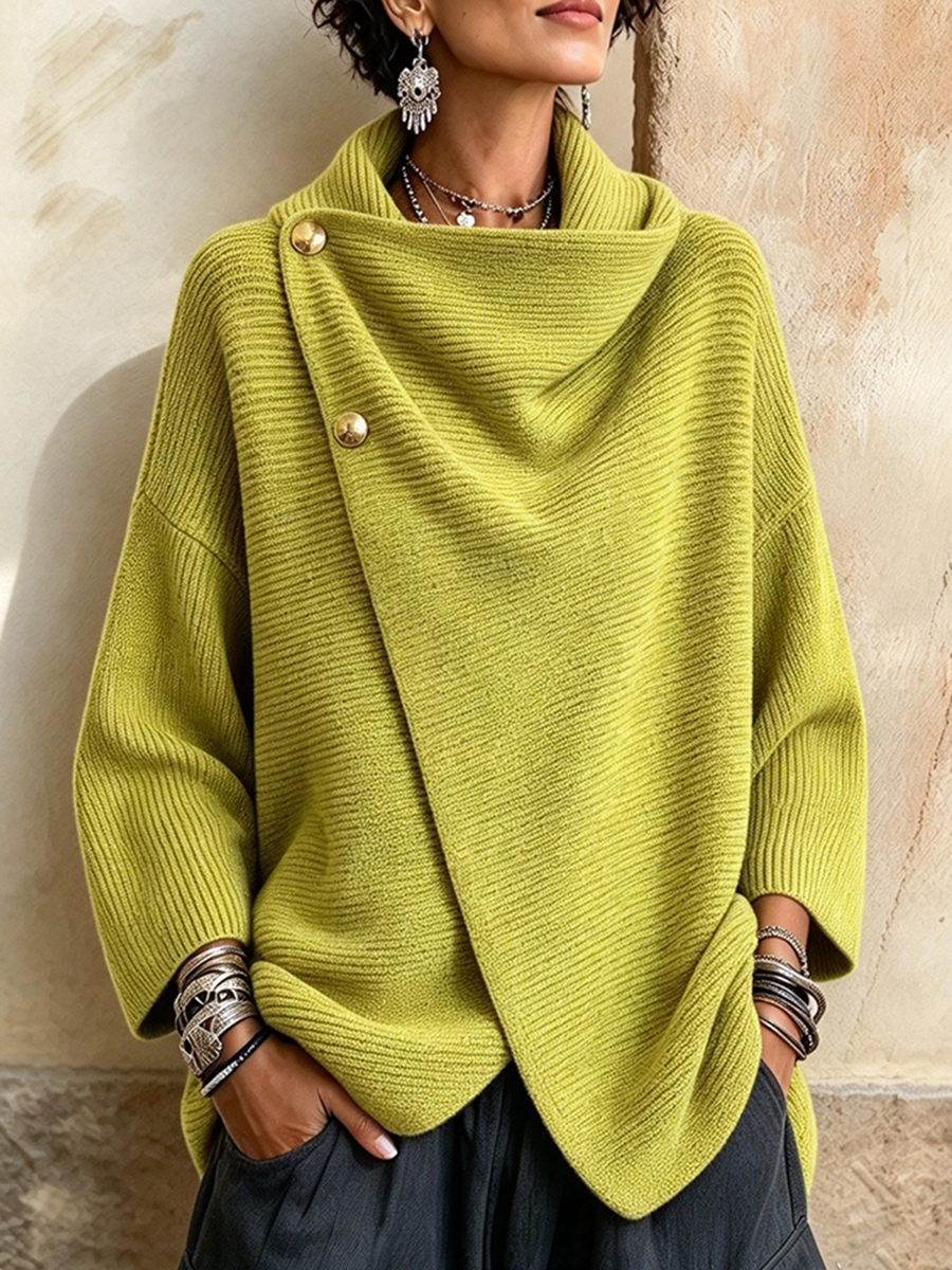 Colette – Asymmetrischer Strickpullover mit Knöpfen