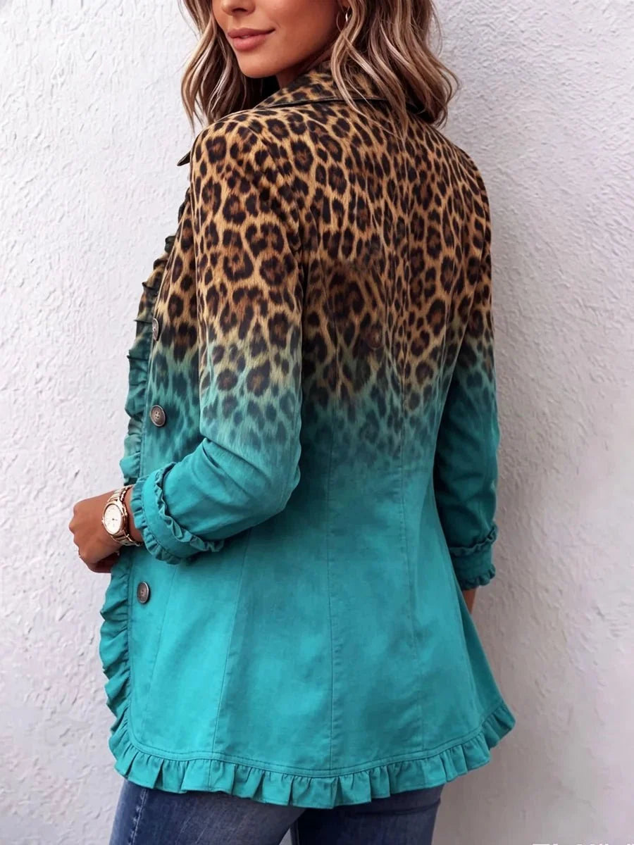 Elspeth | Blazerjacke mit Rüschen und Leoparden-Ombré