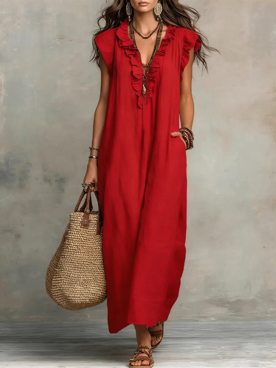 Camélia | Langes Kleid im Boho-Stil aus Leinen und Baumwolle
