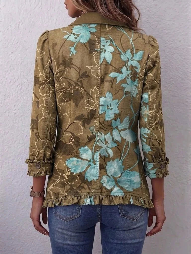 Sundara | Boho-Vintage-Rüschenjacke mit floralem Farbverlauf