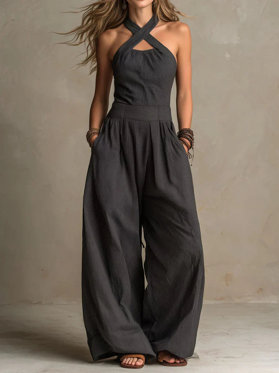 Isabella | Langer, fließender Overall mit Halter-Ausschnitt