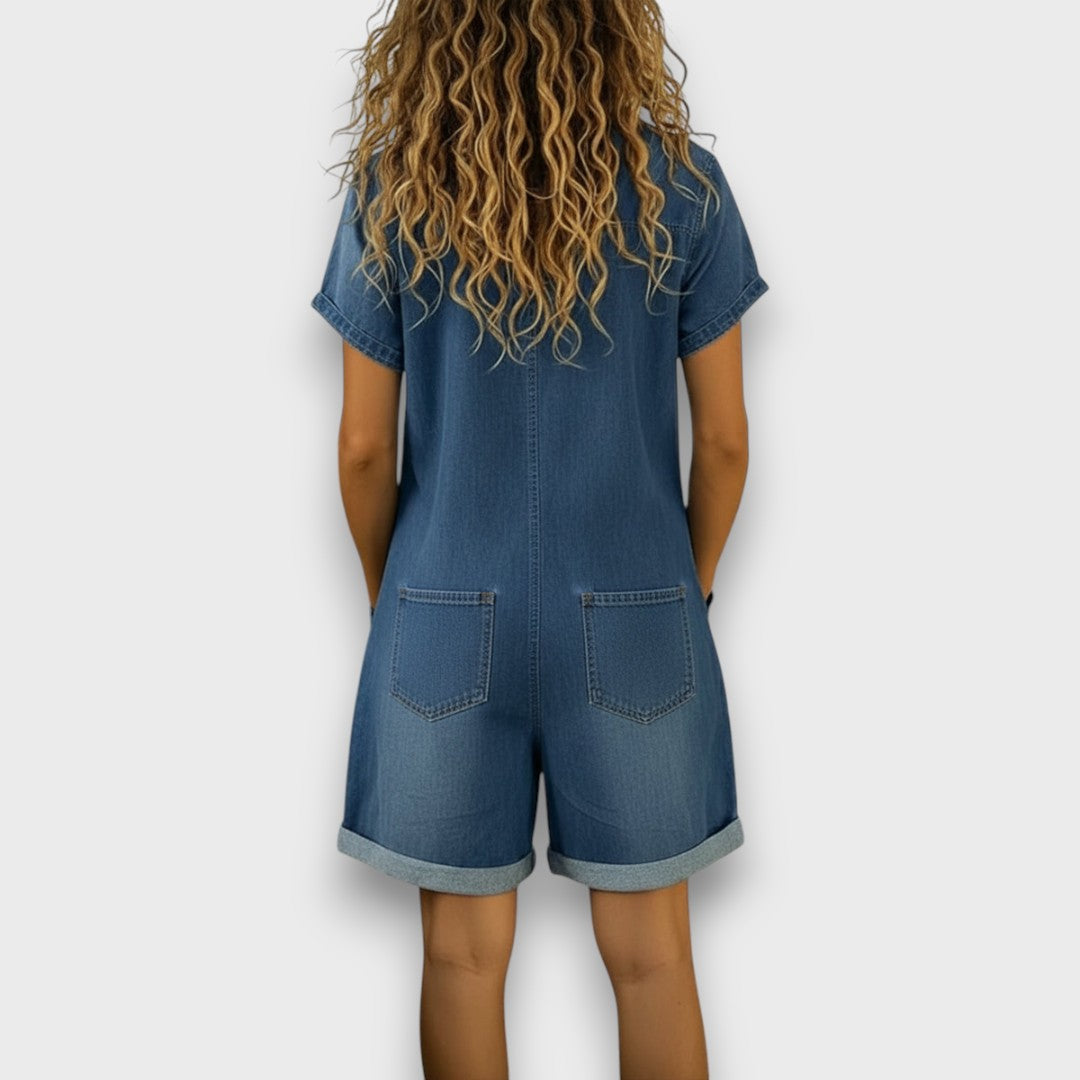 Joan | Vintage kurze Latzhose aus Baumwolle im Denim-Look