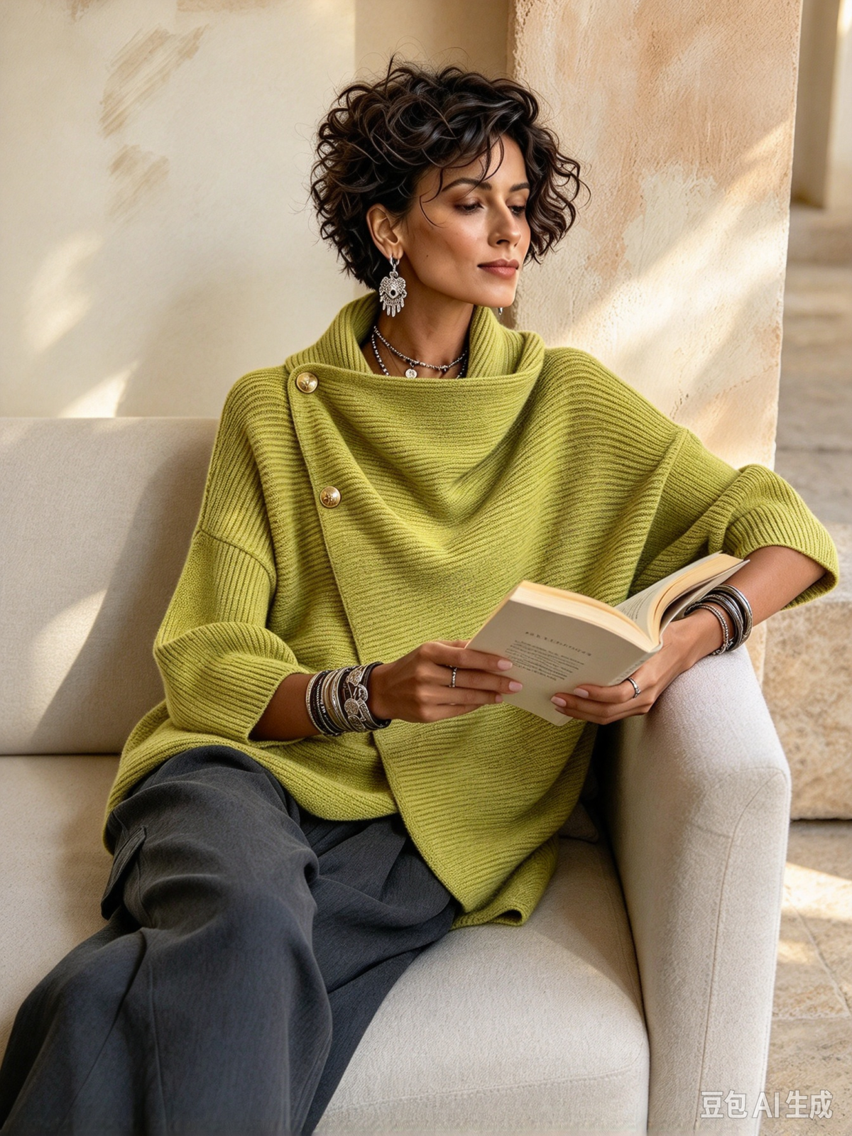 Colette – Asymmetrischer Strickpullover mit Knöpfen