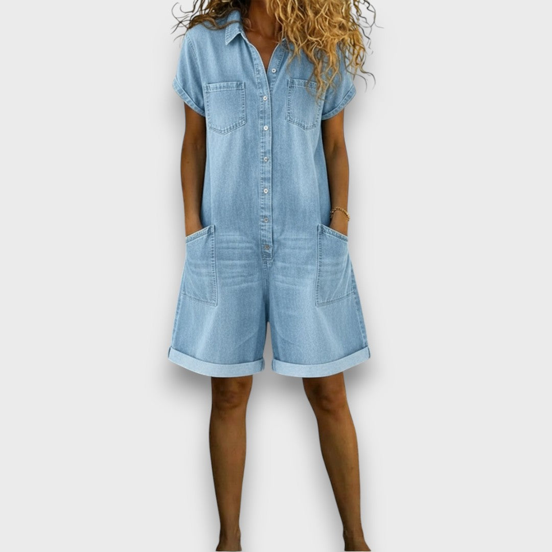 Joan | Vintage kurze Latzhose aus Baumwolle im Denim-Look