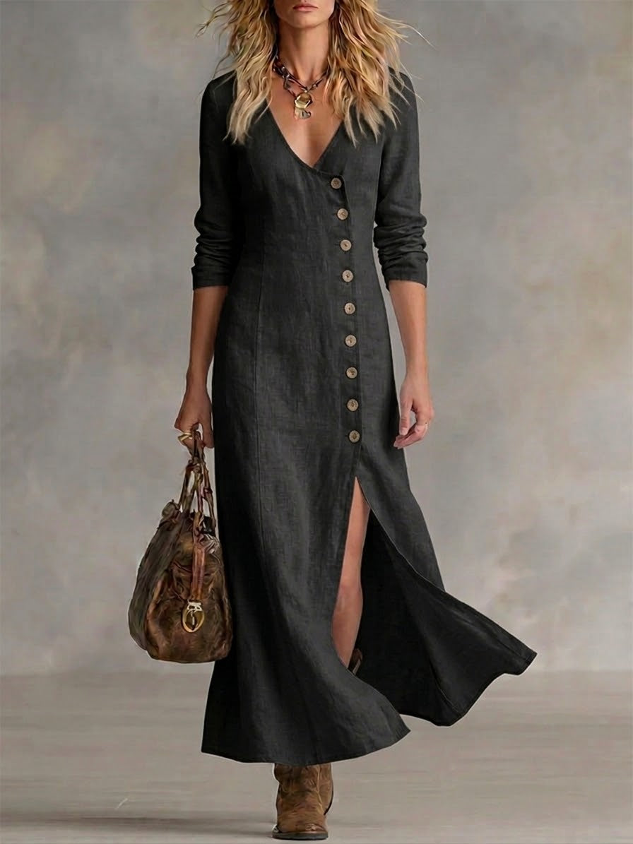 Doris™ – Maxi-Kleid mit durchgehender Knopfleiste
