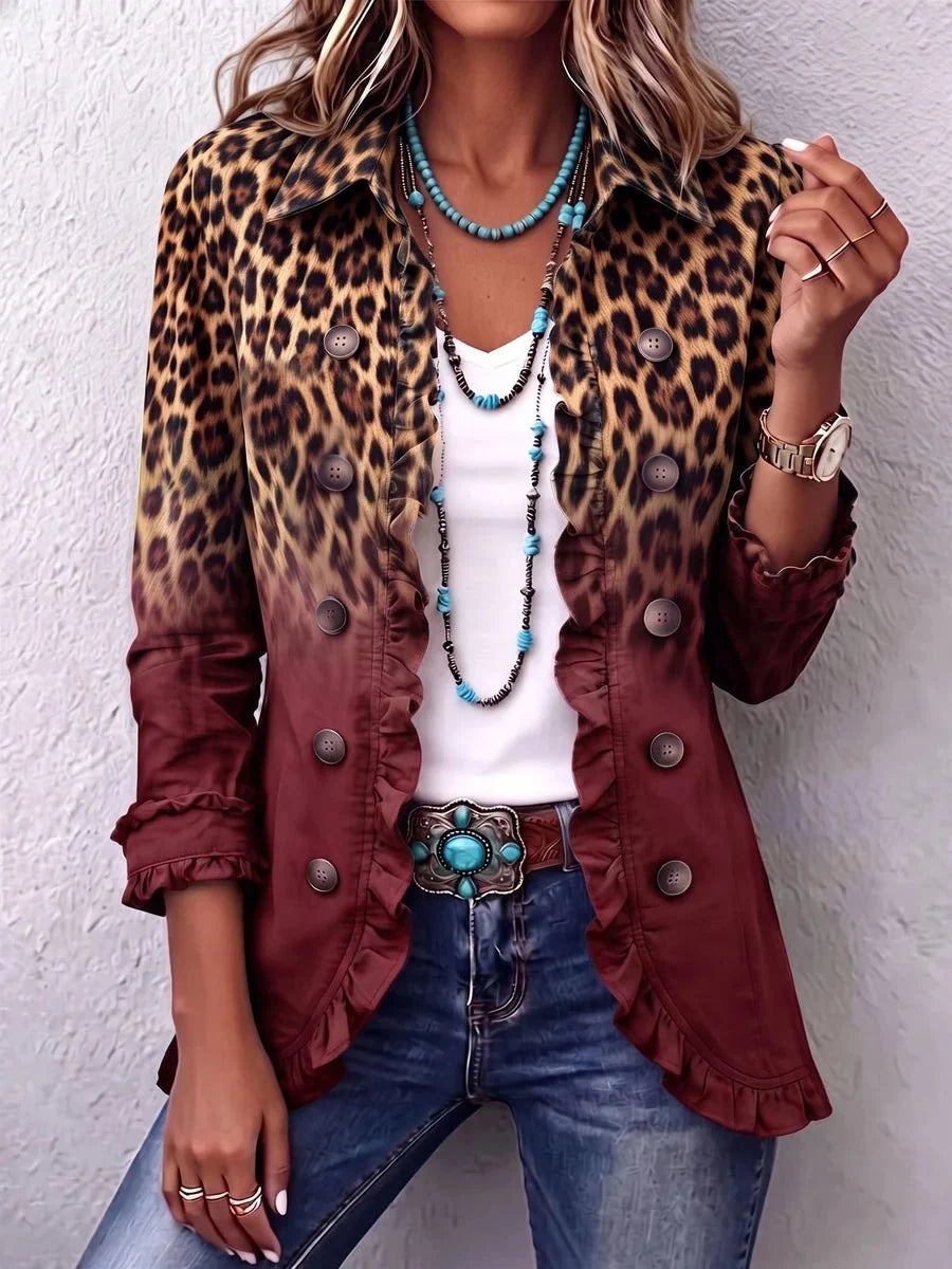 Elspeth | Blazerjacke mit Rüschen und Leoparden-Ombré