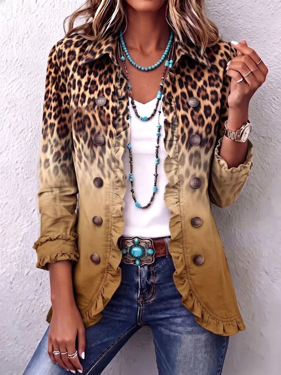 Elspeth | Blazerjacke mit Rüschen und Leoparden-Ombré