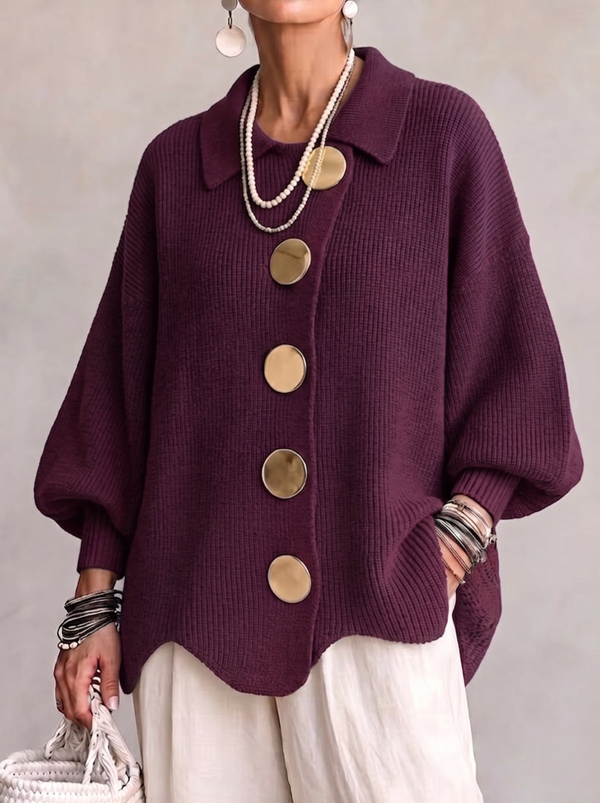 Karina | Oversize-Strickjacke mit Kragen und Knöpfen
