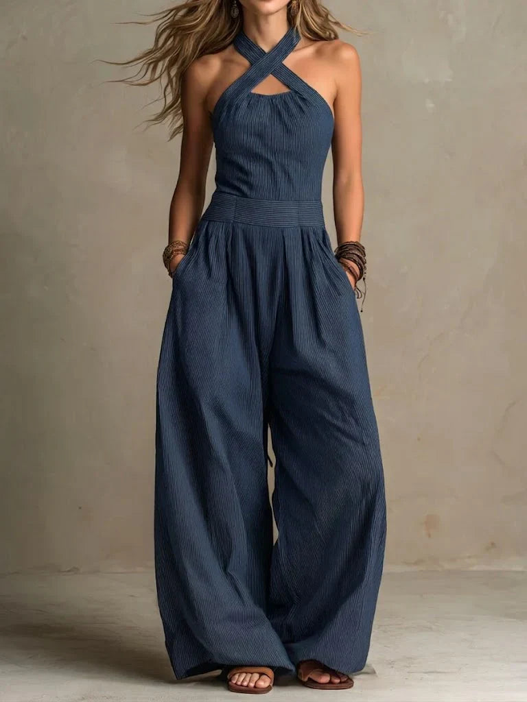 Isabella | Langer, fließender Overall mit Halter-Ausschnitt