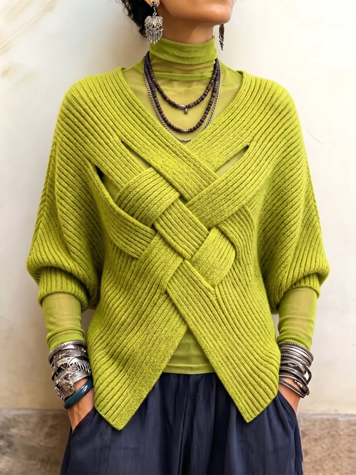 Rosalie – Rippstrickpullover mit gekreuzten Bändern