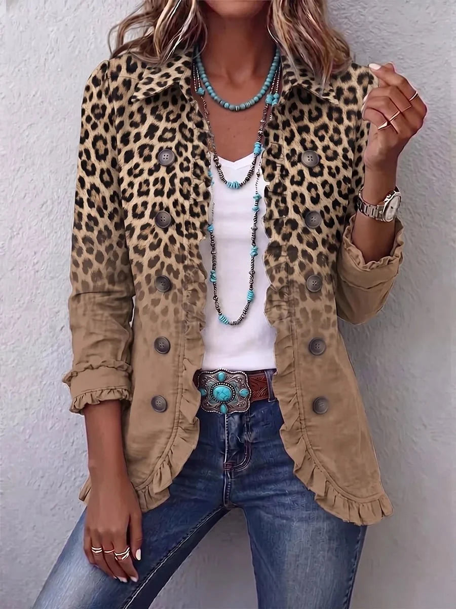 Tawny | Vintage-Rüschenjacke mit Leoparden-Farbverlauf