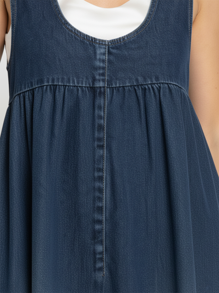 Karen | Vintage Washed Soft Cotton Feel Denim Maxikleid