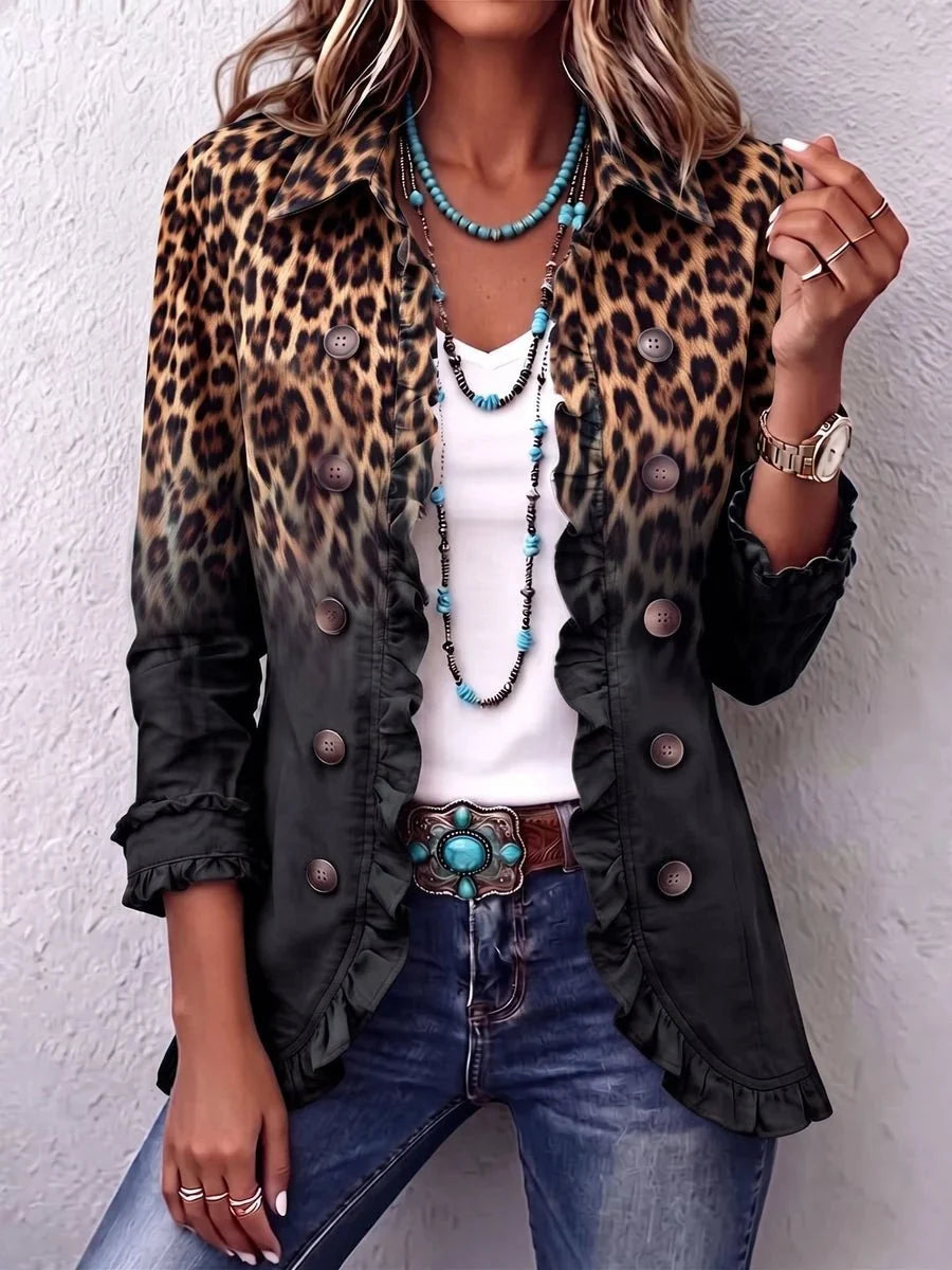 Sabina | Blazerjacke mit Rüschen und Leoparden-Ombré