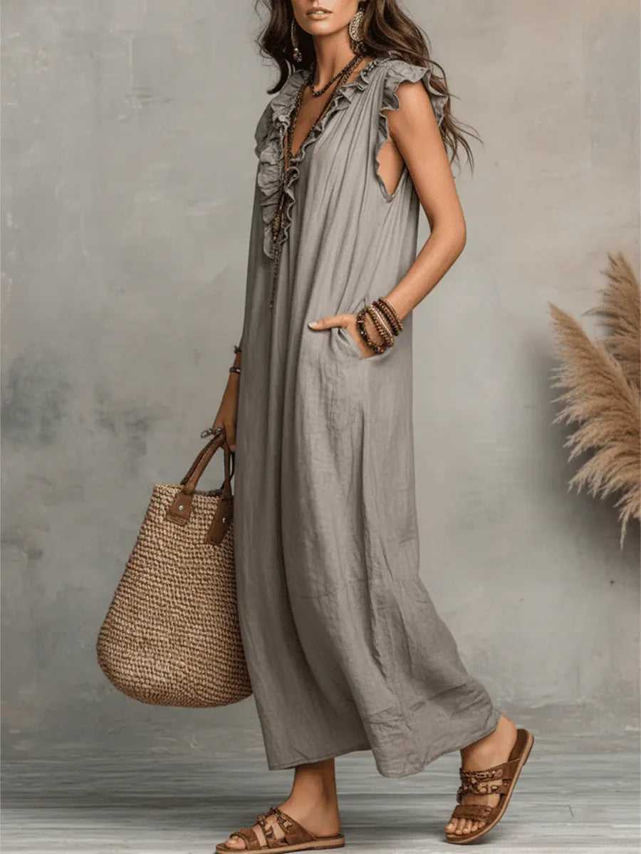 Camélia | Langes Kleid im Boho-Stil aus Leinen und Baumwolle