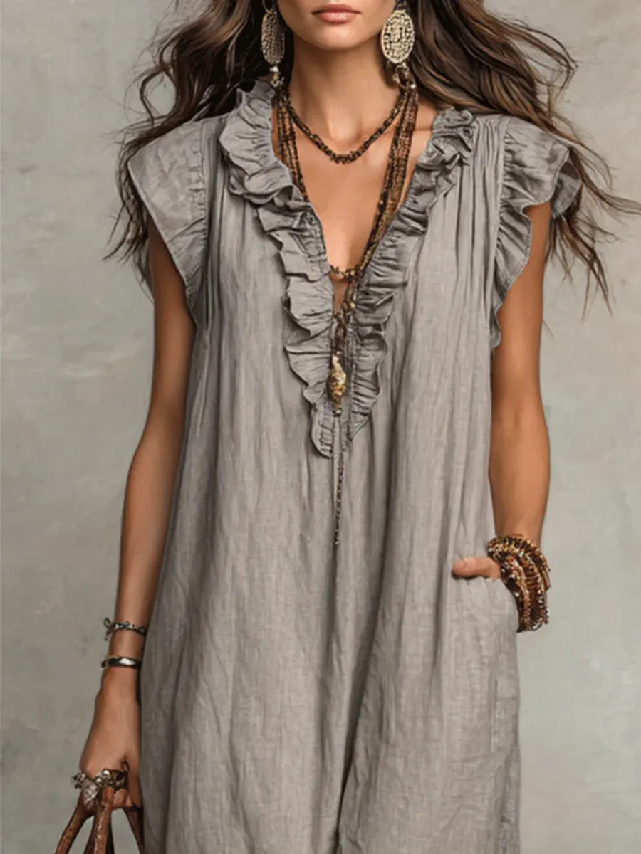 Camélia | Langes Kleid im Boho-Stil aus Leinen und Baumwolle