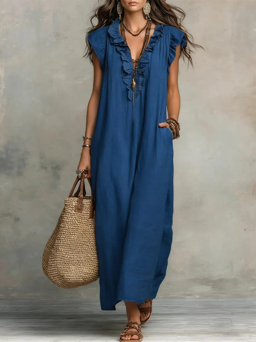 Camélia | Langes Kleid im Boho-Stil aus Leinen und Baumwolle
