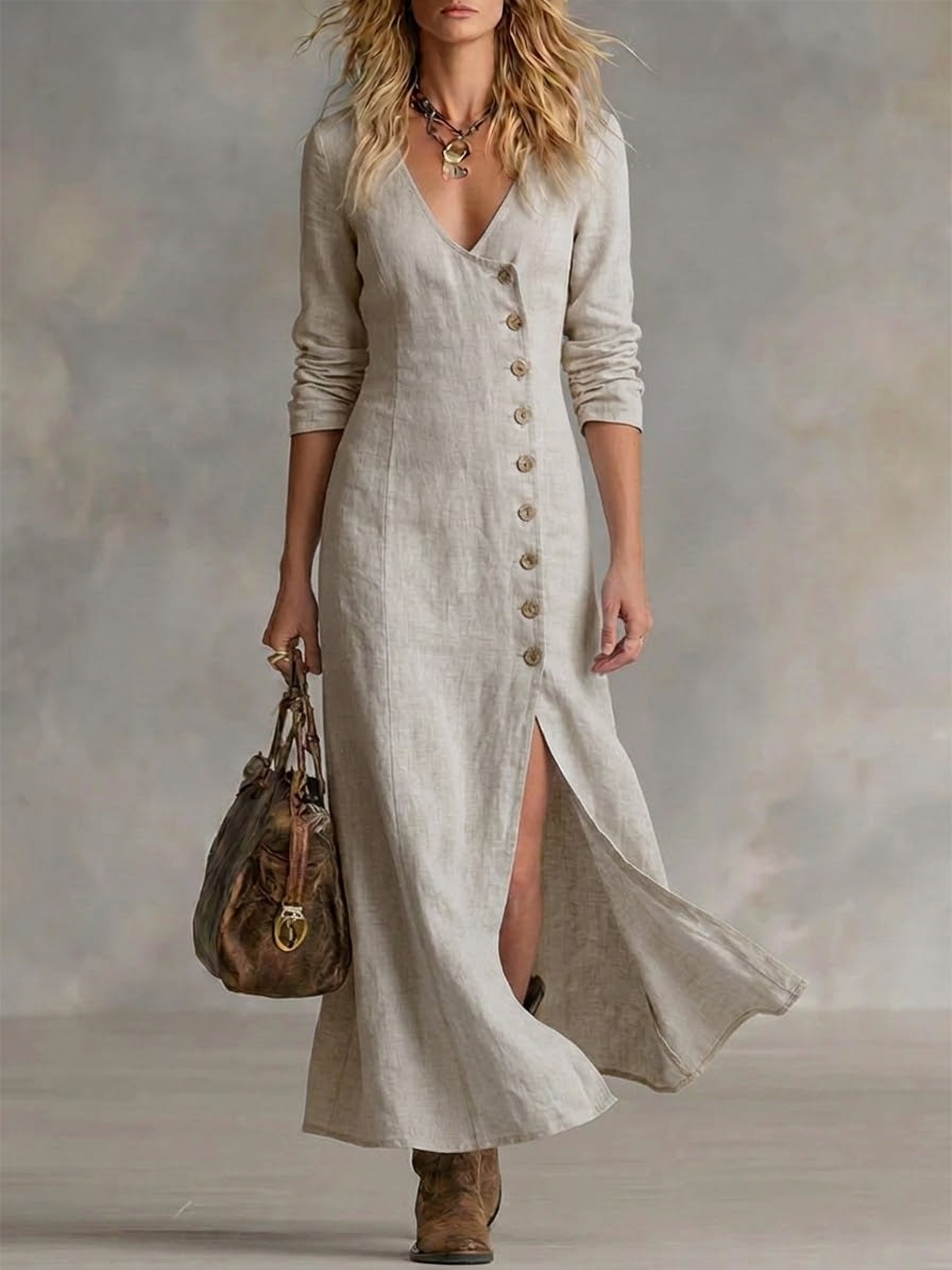 Doris™ – Maxi-Kleid mit durchgehender Knopfleiste