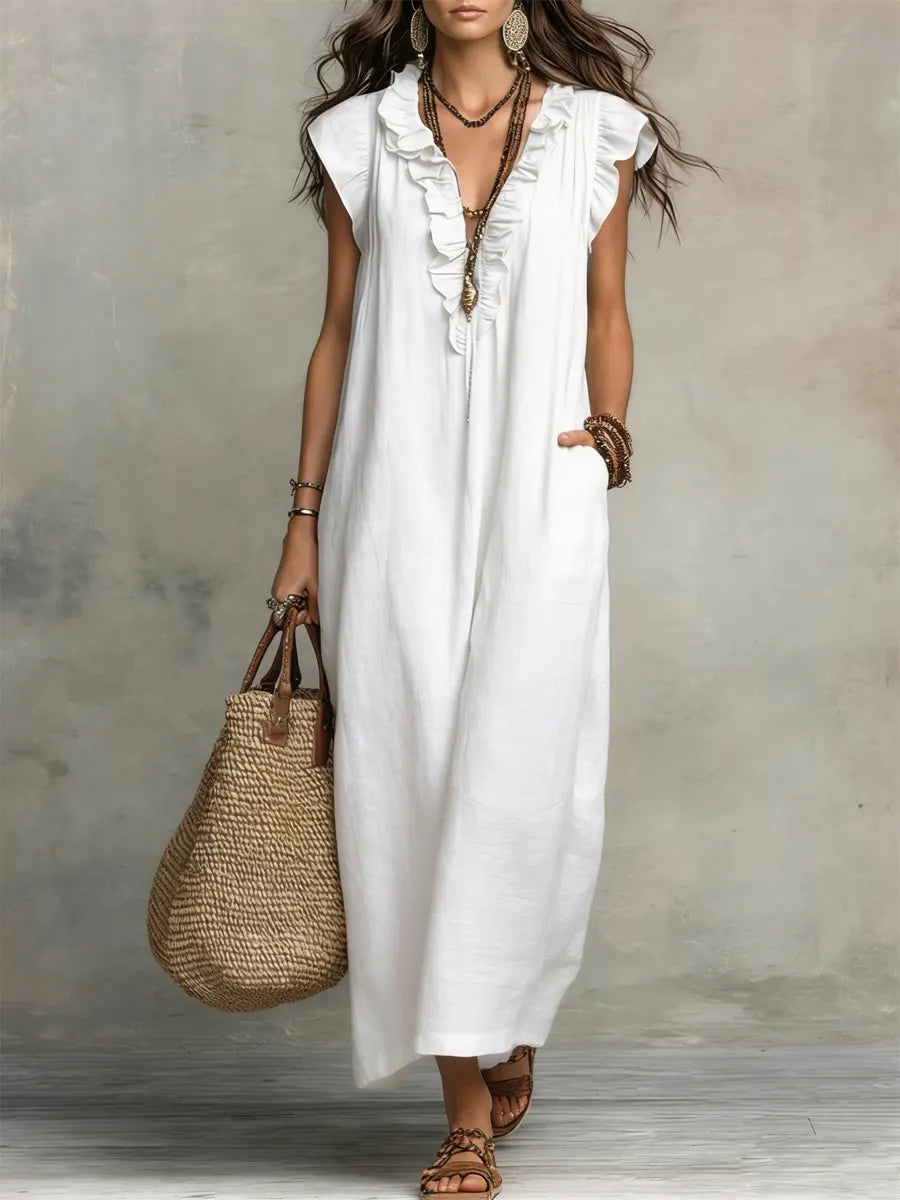 Camélia | Langes Kleid im Boho-Stil aus Leinen und Baumwolle