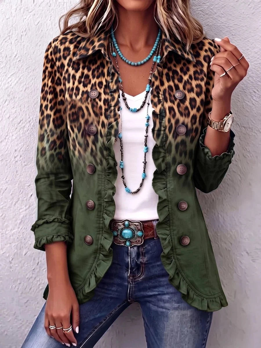 Elspeth | Blazerjacke mit Rüschen und Leoparden-Ombré