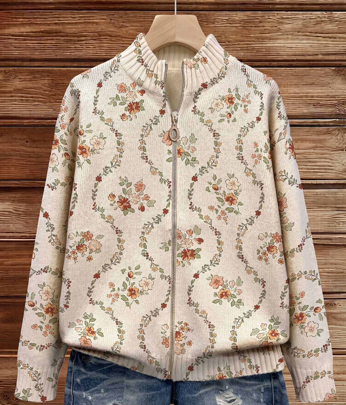 Persephone™ | Cardigan mit zartem floralem Efeu-Print in Creme