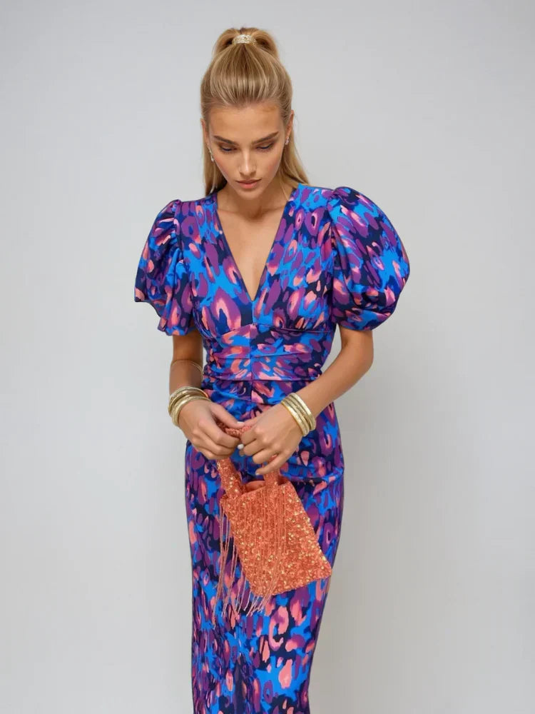 Oranit™ | Buntes Kleid mit plissierten Ärmeln