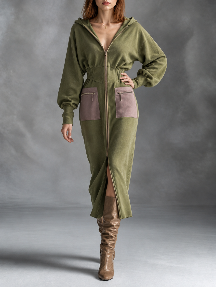 Sheena – Midikleid mit Kapuze und Reißverschluss