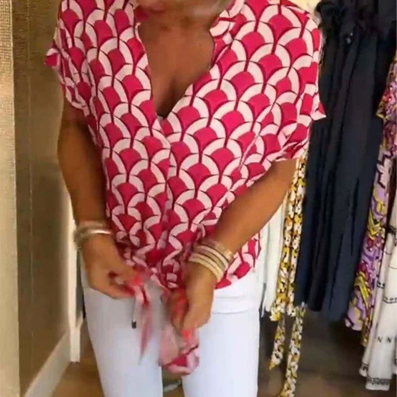 Estelle – Bedrucktes V-Ausschnitt Casual-Top