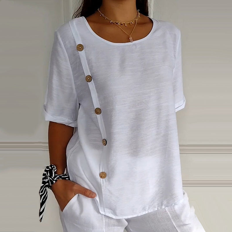Velma – Leinenbluse mit seitlicher Knopfleiste