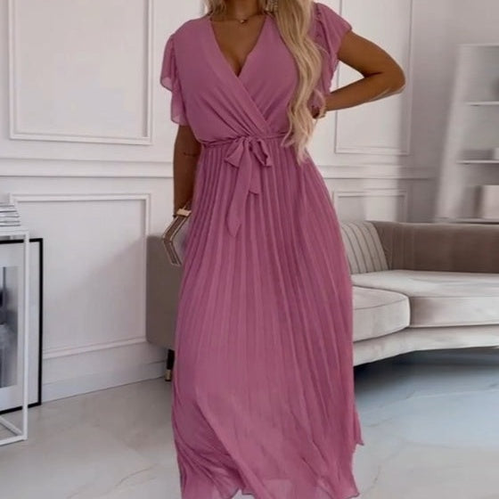 FRIDA I PLISSIERTES KLEID MIT V-AUSSCHNITT