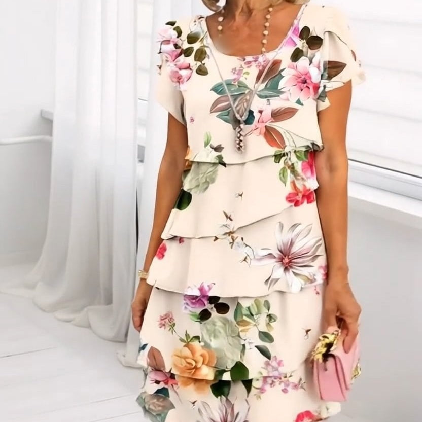 HELMINE I MEHRLAGIGES GEBLÜMTES KLEID