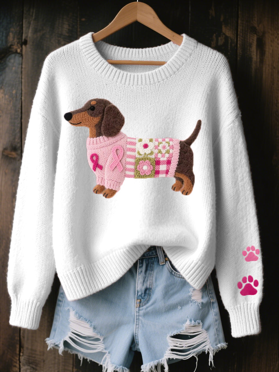 Naoni – Gestrickter Pullover mit Dackel-Motiv aus Wollfilz