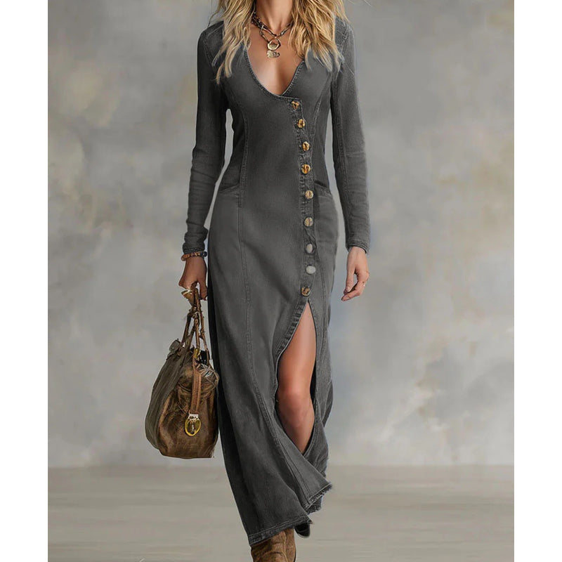 Alina™ | Elegantes Denim-Maxikleid