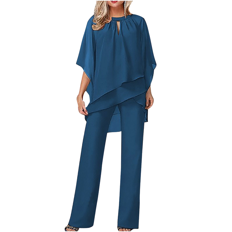 Jeannine | Set mit asymmetrischer Lagenbluse und weiter Hose